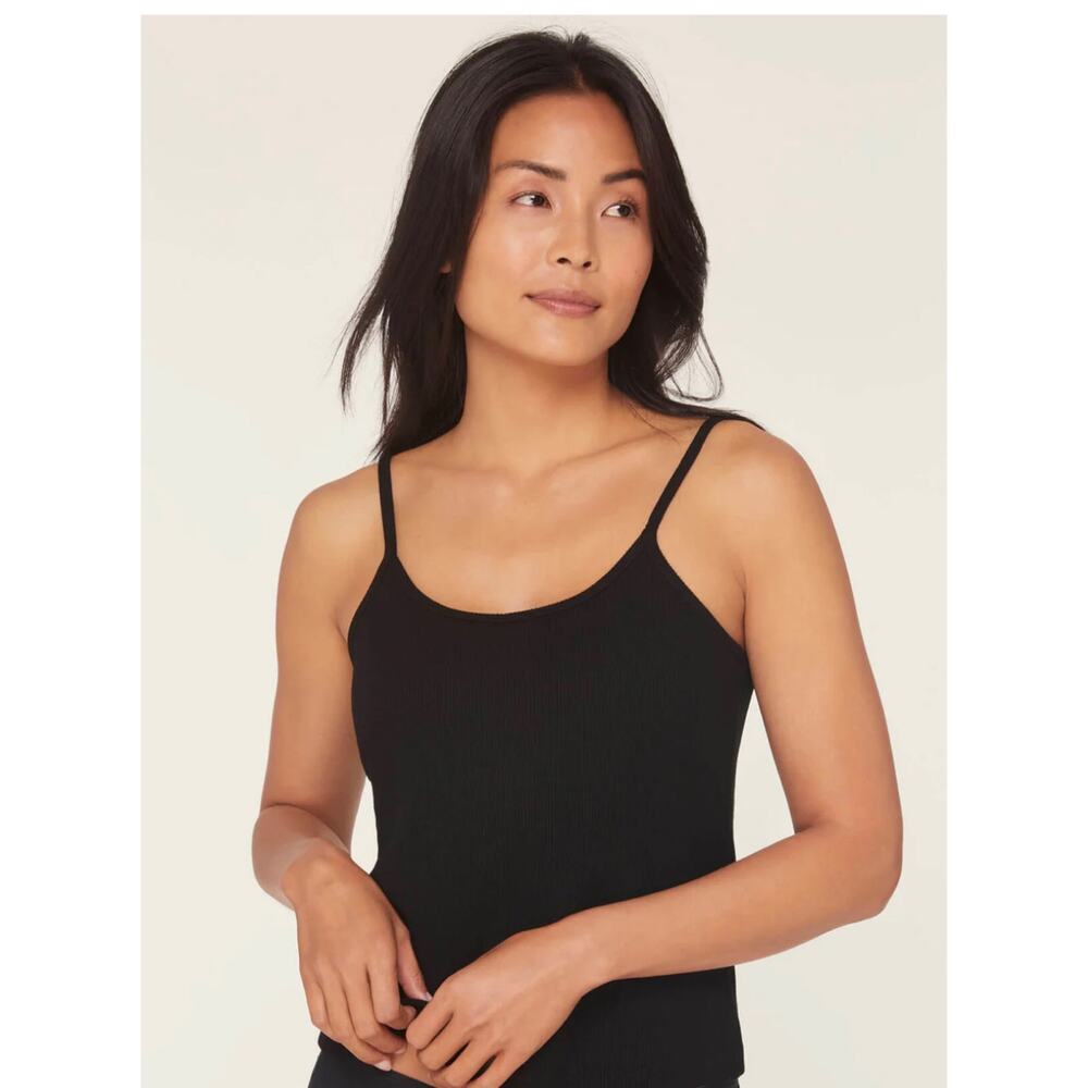 Andie The Cami Waffle Knit Tank Top Black Bamboo Rayon Soft Casual L New